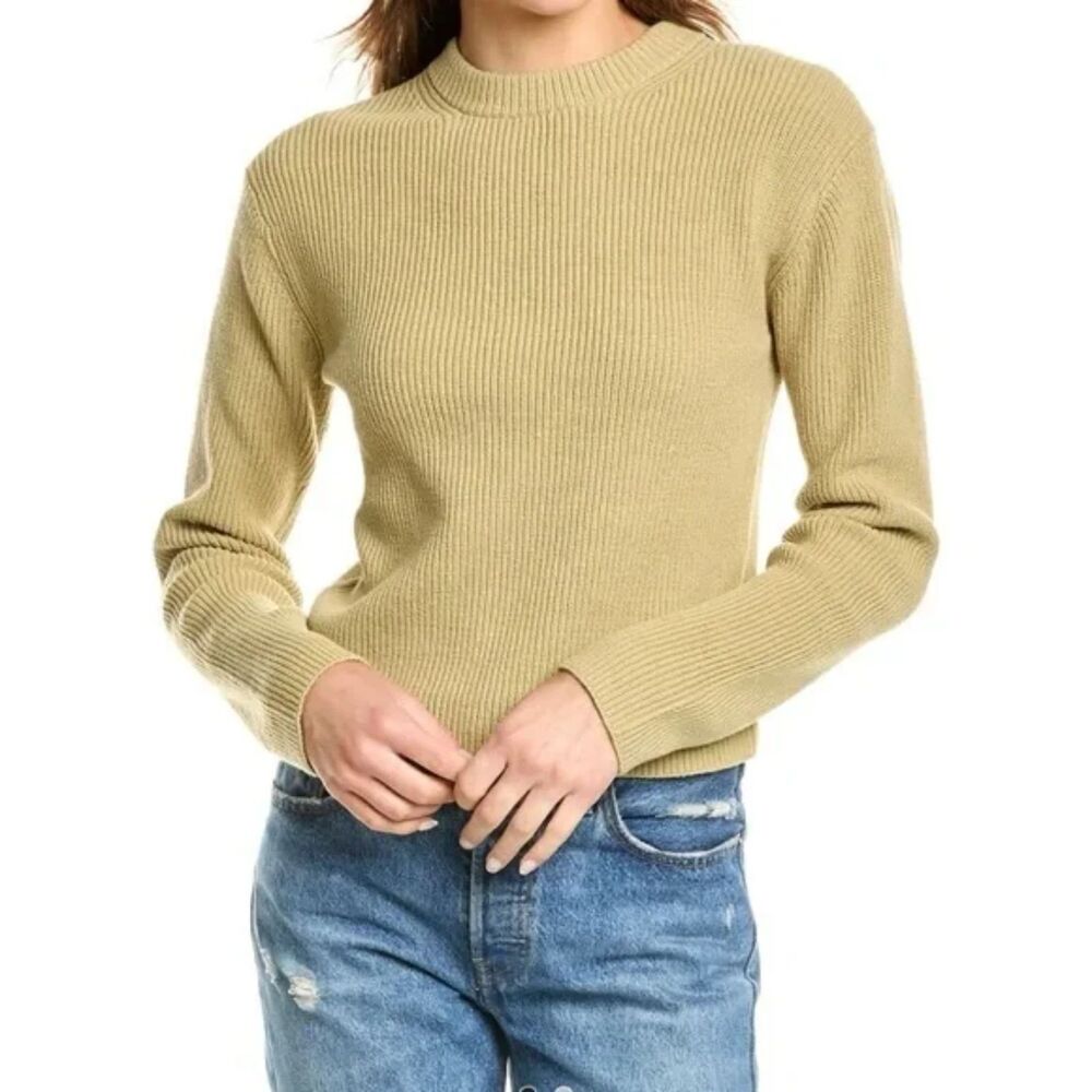 Vince Ribbed Knit Sweater Crew Neck /green Thyme Cotton Blend M New